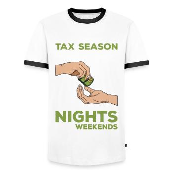 Le bureau des impôts des contribuables paie des impôts - T-shirt contrasté Homme - blanc/noir - Devant - AI Model Female 172 light (172cm) & AI Model Male 178 dark (178cm)