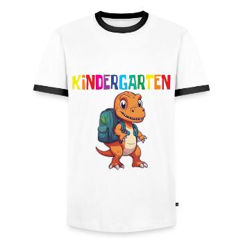 School Enrollment Dino Back to School - Men's Ringer Shirt - white/black - Front - AI Model Female 172 light (172cm) & AI Model Male 178 dark (178cm)