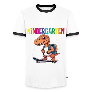 School Enrollment Dino Back to School - Men's Ringer Shirt - white/black - Front - AI Model Female 172 light (172cm) & AI Model Male 178 dark (178cm)