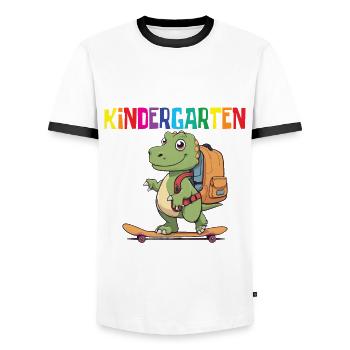 School Enrollment Dino Back to School - Men's Ringer Shirt - white/black - Front - AI Model Female 172 light (172cm) & AI Model Male 178 dark (178cm)