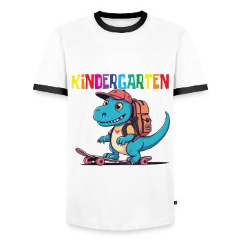School Enrollment Dino Back to School - Men's Ringer Shirt - white/black - Front - AI Model Female 172 light (172cm) & AI Model Male 178 dark (178cm)