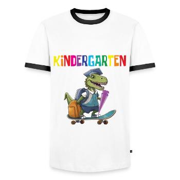 School Enrollment Dino Back to School - Men's Ringer Shirt - white/black - Front - AI Model Female 172 light (172cm) & AI Model Male 178 dark (178cm)