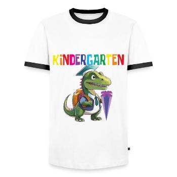 School Enrollment Dino Back to School - Men's Ringer Shirt - white/black - Front - AI Model Female 172 light (172cm) & AI Model Male 178 dark (178cm)