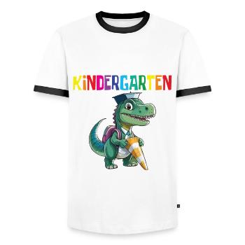 School Enrollment Dino Back to School - Men's Ringer Shirt - white/black - Front - AI Model Female 172 light (172cm) & AI Model Male 178 dark (178cm)