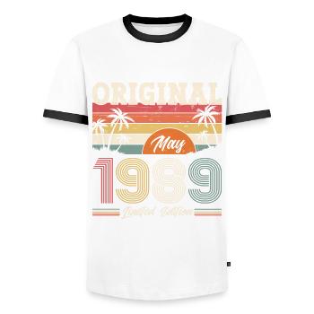 35th Birthday Husband Original May Vintage 1989 - Men's Ringer Shirt - white/black - Front - AI Model Female 172 light (172cm) & AI Model Male 178 dark (178cm)