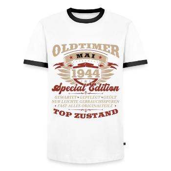 80e anniversaire homme Vintage Mai Vintage 1944 - T-shirt contrasté Homme - blanc/noir - Devant - AI Model Female 172 light (172cm) & AI Model Male 178 dark (178cm)