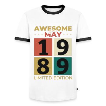 35th Birthday Husband Original May Vintage 1989 - Men's Ringer Shirt - white/black - Front - AI Model Female 172 light (172cm) & AI Model Male 178 dark (178cm)