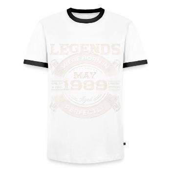 Birthday 1989 May 1989 Vintage 1989 Legend 89 - Men's Ringer Shirt - white/black - Front - AI Model Female 172 light (172cm) & AI Model Male 178 dark (178cm)