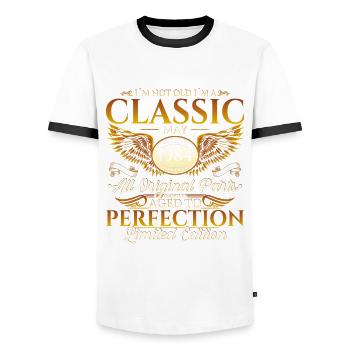 40th Birthday Man Vintage May Vintage 1984 - Men's Ringer Shirt - white/black - Front - AI Model Female 172 light (172cm) & AI Model Male 178 dark (178cm)