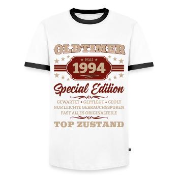 Oldtimer Mai 1994 Jahrgang 1994 Geburtstag 1994 - Männer Kontrast-T-Shirt - Weiß/Schwarz - Vorne - AI Model Female 172 light (172cm) & AI Model Male 178 dark (178cm)
