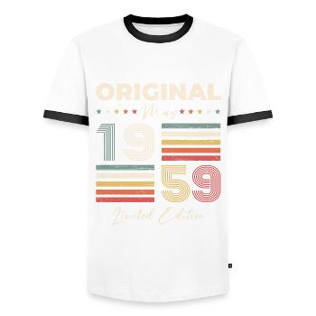 Geburtstag 1959 Mai 1959 Jahrgang 1959 Legende 59 - Männer Kontrast-T-Shirt - Weiß/Schwarz - Vorne - AI Model Female 172 light (172cm) & AI Model Male 178 dark (178cm)