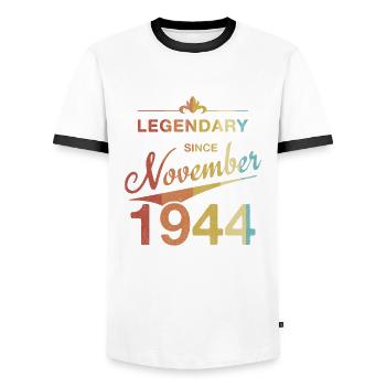 80th birthday Legendary since November 1944 - Men's Ringer Shirt - white/black - Front - AI Model Female 172 light (172cm) & AI Model Male 178 dark (178cm)