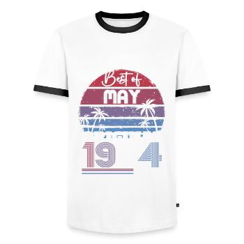 Original mai 1974 Vintage 1974 anniversaire 1974 - T-shirt contrasté Homme - blanc/noir - Devant - AI Model Female 172 light (172cm) & AI Model Male 178 dark (178cm)