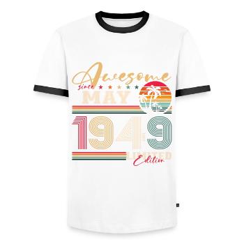 Awesome May 1949 Vintage 1949 Birthday 1949 - Men's Ringer Shirt - white/black - Front - AI Model Female 172 light (172cm) & AI Model Male 178 dark (178cm)
