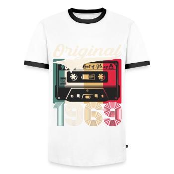 Best of Mai 1969 Millésime 1969 Anniversaire 1969 - T-shirt contrasté Homme - blanc/noir - Devant - AI Model Female 172 light (172cm) & AI Model Male 178 dark (178cm)