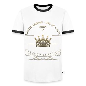 Legendary May 1949 Vintage 1949 Birthday 1949 - Men's Ringer Shirt - white/black - Front - AI Model Female 172 light (172cm) & AI Model Male 178 dark (178cm)