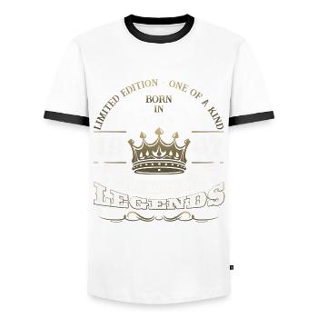 Legendär Mai 1947 Jahrgang 1947 Geburtstag 1947 - Männer Kontrast-T-Shirt - Weiß/Schwarz - Vorne - AI Model Female 172 light (172cm) & AI Model Male 178 dark (178cm)