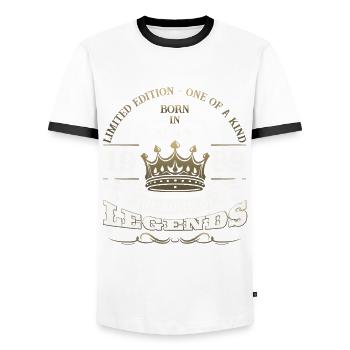 Legend May 1989 Vintage 1989 Birthday 1989 - Men's Ringer Shirt - white/black - Front - AI Model Female 172 light (172cm) & AI Model Male 178 dark (178cm)
