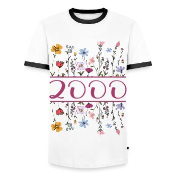 2000 Legendary since 2000 Birthday 2000 Women - Men's Ringer Shirt - white/black - Front - AI Model Female 172 light (172cm) & AI Model Male 178 dark (178cm)