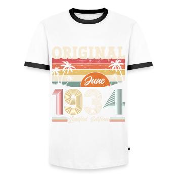 Original Juin 1934 Millésime 1934 Anniversaire 1934 - T-shirt contrasté Homme - blanc/noir - Devant - AI Model Female 172 light (172cm) & AI Model Male 178 dark (178cm)