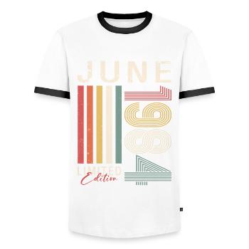 Original Juin 1984 Millésime 1984 Anniversaire 1984 - T-shirt contrasté Homme - blanc/noir - Devant - AI Model Female 172 light (172cm) & AI Model Male 178 dark (178cm)