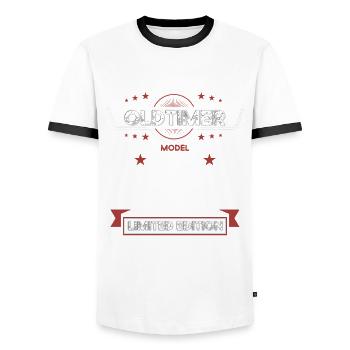 Oldtimer Juni 1934 Jahrgang 1934 Geburtstag 1934 - Männer Kontrast-T-Shirt - Weiß/Schwarz - Vorne - AI Model Female 172 light (172cm) & AI Model Male 178 dark (178cm)