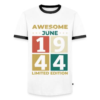 Original Juin 1944 Vintage 1944 Anniversaire 1944 - T-shirt contrasté Homme - blanc/noir - Devant - AI Model Female 172 light (172cm) & AI Model Male 178 dark (178cm)
