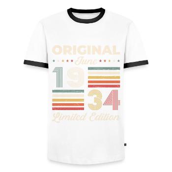 Original Juin 1934 Millésime 1934 Anniversaire 1934 - T-shirt contrasté Homme - blanc/noir - Devant - AI Model Female 172 light (172cm) & AI Model Male 178 dark (178cm)