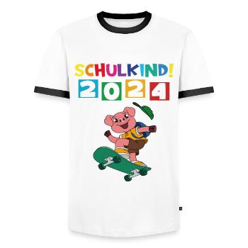 Inscription scolaire 2024 de l’école de la rentrée scolaire - T-shirt contrasté Homme - blanc/noir - Devant - AI Model Female 172 light (172cm) & AI Model Male 178 dark (178cm)