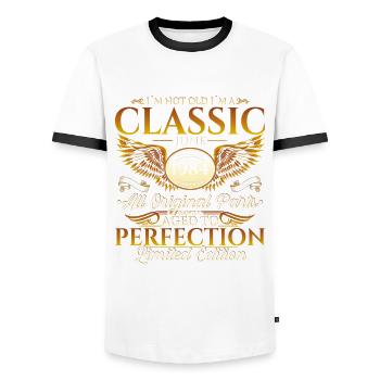 Millésime Juin 1984 Millésime 1984 40ème Anniversaire 84 - T-shirt contrasté Homme - blanc/noir - Devant - AI Model Female 172 light (172cm) & AI Model Male 178 dark (178cm)