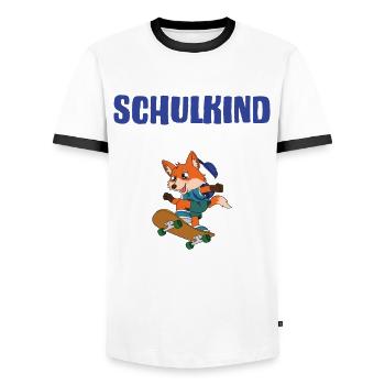 Inscription scolaire 2024 de l’école de la rentrée scolaire - T-shirt contrasté Homme - blanc/noir - Devant - AI Model Female 172 light (172cm) & AI Model Male 178 dark (178cm)