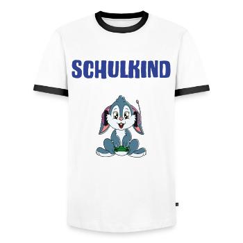 Inscription scolaire 2024 de l’école de la rentrée scolaire - T-shirt contrasté Homme - blanc/noir - Devant - AI Model Female 172 light (172cm) & AI Model Male 178 dark (178cm)