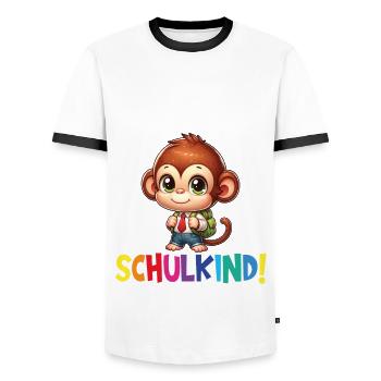 Inscription scolaire 2024 de l’école de la rentrée scolaire - T-shirt contrasté Homme - blanc/noir - Devant - AI Model Female 172 light (172cm) & AI Model Male 178 dark (178cm)