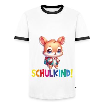 Inscription scolaire 2024 de l’école de la rentrée scolaire - T-shirt contrasté Homme - blanc/noir - Devant - AI Model Female 172 light (172cm) & AI Model Male 178 dark (178cm)
