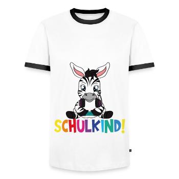 Inscription scolaire 2024 de l’école de la rentrée scolaire - T-shirt contrasté Homme - blanc/noir - Devant - AI Model Female 172 light (172cm) & AI Model Male 178 dark (178cm)