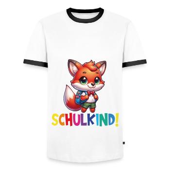 Inscription scolaire 2024 de l’école de la rentrée scolaire - T-shirt contrasté Homme - blanc/noir - Devant - AI Model Female 172 light (172cm) & AI Model Male 178 dark (178cm)