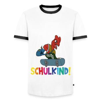Inscription scolaire 2024 de l’école de la rentrée scolaire - T-shirt contrasté Homme - blanc/noir - Devant - AI Model Female 172 light (172cm) & AI Model Male 178 dark (178cm)