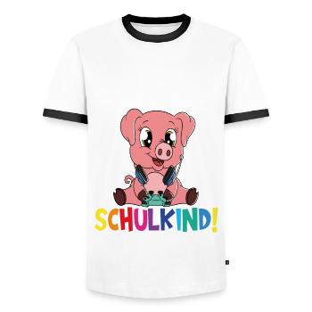 Inscription scolaire 2024 de l’école de la rentrée scolaire - T-shirt contrasté Homme - blanc/noir - Devant - AI Model Female 172 light (172cm) & AI Model Male 178 dark (178cm)