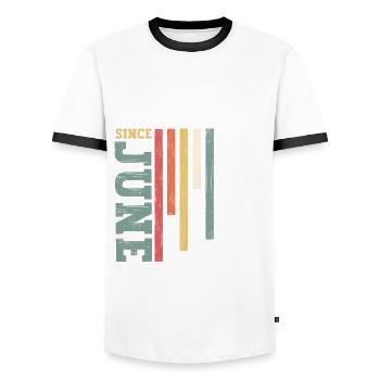 Millésime Juin 1991 Millésime 1991 Anniversaire 1991 - T-shirt contrasté Homme - blanc/noir - Devant - AI Model Female 172 light (172cm) & AI Model Male 178 dark (178cm)
