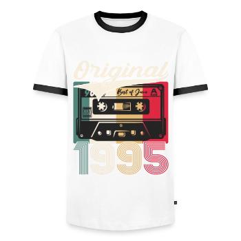 Cassette Juin 1995 Millésime 1995 29ème Anniversaire 95 - T-shirt contrasté Homme - blanc/noir - Devant - AI Model Female 172 light (172cm) & AI Model Male 178 dark (178cm)