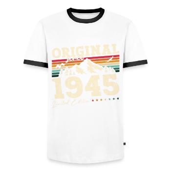 Original 1945 Vintage 1945 Birthday 1945 - Men's Ringer Shirt - white/black - Front - AI Model Female 172 light (172cm) & AI Model Male 178 dark (178cm)