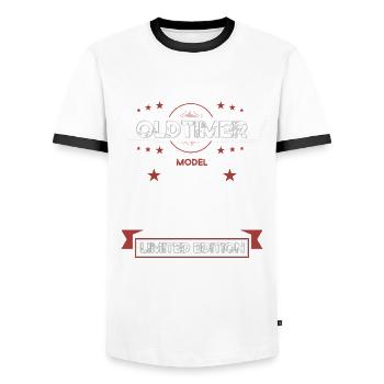 40ème Anniversaire Voiture Classique Juillet 1985 Millésime 1985 - T-shirt contrasté Homme - blanc/noir - Devant - AI Model Female 172 light (172cm) & AI Model Male 178 dark (178cm)