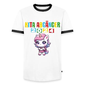 1 klasse 2024 Erstklässler Einschulung - Männer Kontrast-T-Shirt - Weiß/Schwarz - Vorne - AI Model Female 172 light (172cm) & AI Model Male 178 dark (178cm)