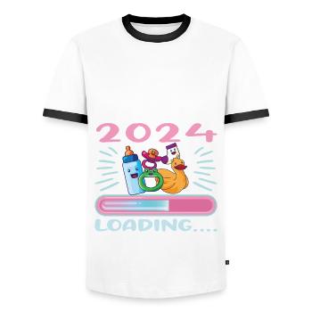 Zia 2024 Loading Tante 2024 - Männer Kontrast-T-Shirt - Weiß/Schwarz - Vorne - AI Model Female 172 light (172cm) & AI Model Male 178 dark (178cm)