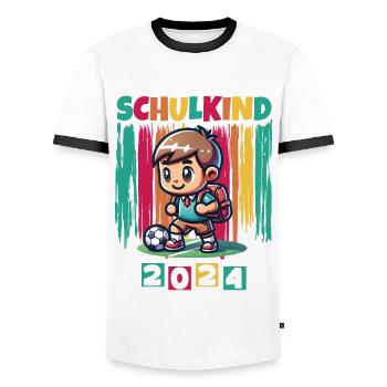 School enrolment for primary school pupils 2024 - Men's Ringer Shirt - white/black - Front - AI Model Female 172 light (172cm) & AI Model Male 178 dark (178cm)