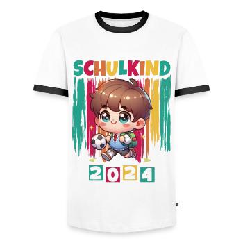 School enrolment for primary school pupils 2024 - Men's Ringer Shirt - white/black - Front - AI Model Female 172 light (172cm) & AI Model Male 178 dark (178cm)