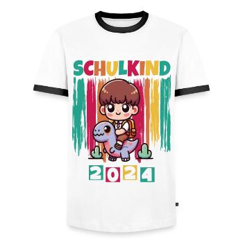 School enrolment for primary school pupils 2024 - Men's Ringer Shirt - white/black - Front - AI Model Female 172 light (172cm) & AI Model Male 178 dark (178cm)