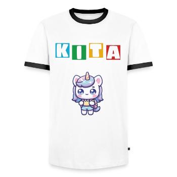 KITA Leavers School Child School Enrollment - Men's Ringer Shirt - white/black - Front - AI Model Female 172 light (172cm) & AI Model Male 178 dark (178cm)