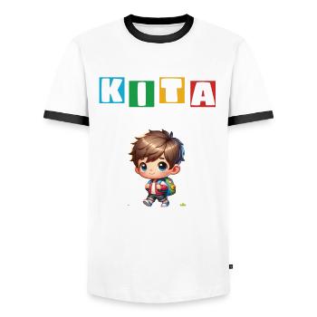 KITA Leavers School Child School Enrollment - Men's Ringer Shirt - white/black - Front - AI Model Female 172 light (172cm) & AI Model Male 178 dark (178cm)