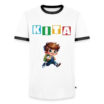 KITA Leavers School Child School Enrollment - Men's Ringer Shirt - white/black - Front - AI Model Female 172 light (172cm) & AI Model Male 178 dark (178cm)